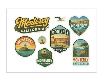 Monterey California Sticker Sheet – Vintage Travel Decals, Coastal Scenes