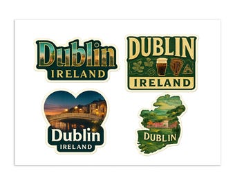 Dublin Ireland 4-Pack Vinyl Sticker Sheet Souvenir Travel Decals Waterproof