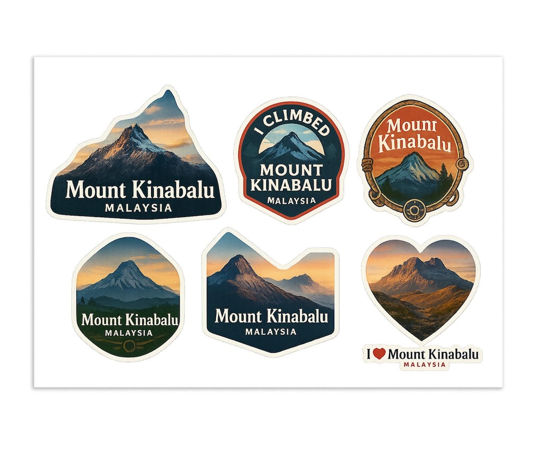 Sticker Kinabalu Mount Kinabalu Sticker Sheet - 6 Summit Hiking Vinyl Stickers ...