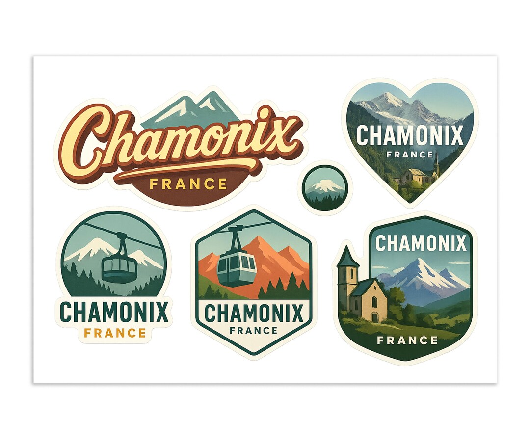 Chamonix France Sticker Sheet - 6 Alpine Mountain Travel Stickers ...