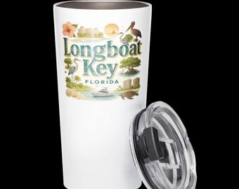 Vaso Longboat Key, Florida – Taza térmica de viaje con diseño de playa tropical