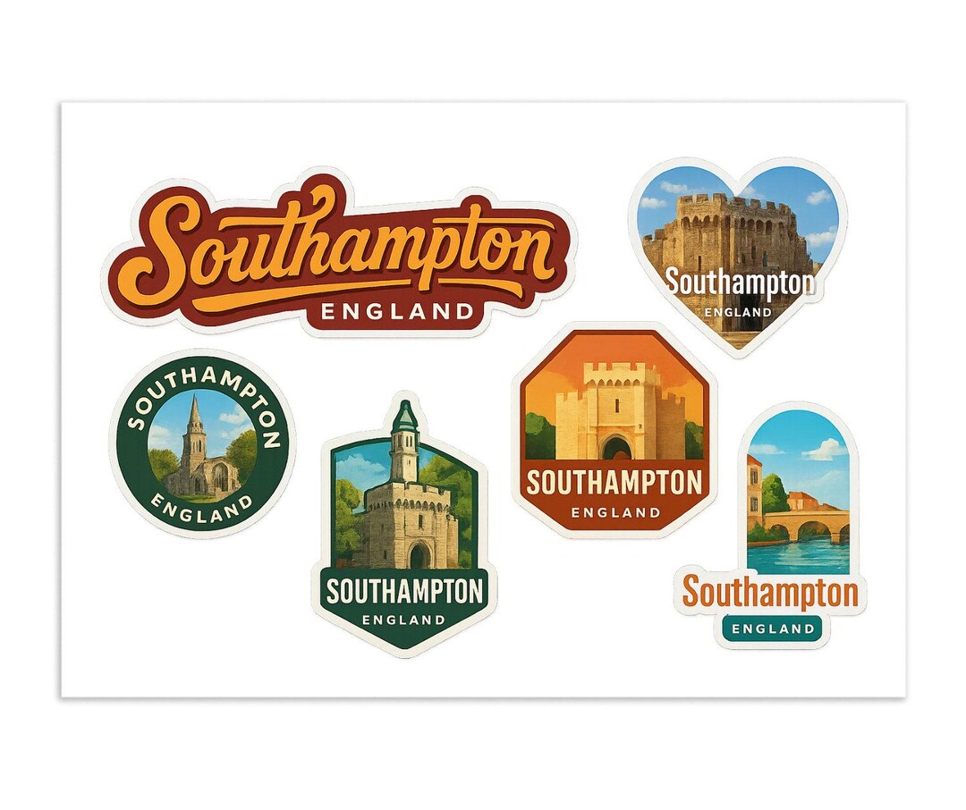 Southampton England Sticker Sheet - 6 Travel Souvenir Stickers ...