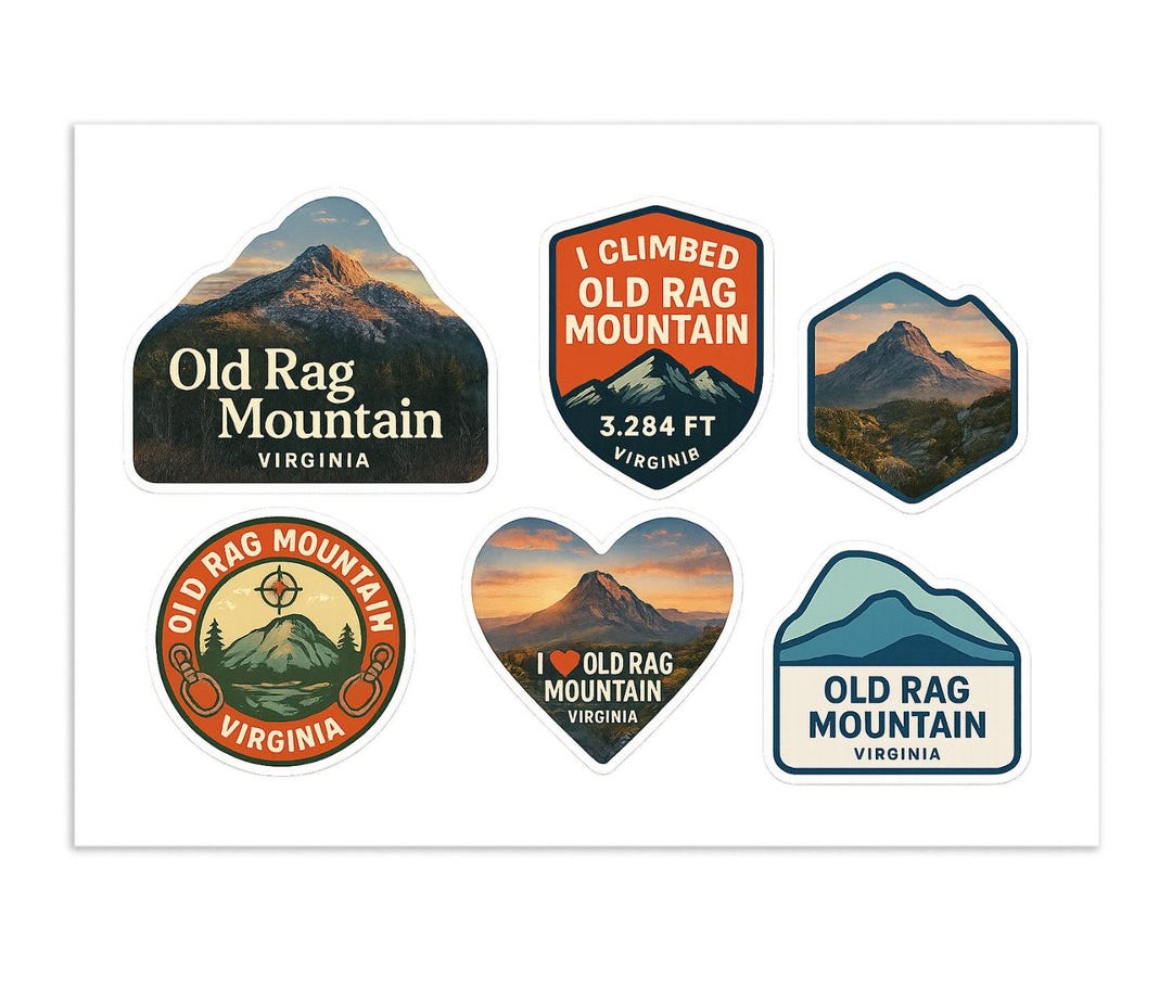 Old Rag Mountain Sticker Sheet - 6 Summit Hiking Vinyl Stickers ...