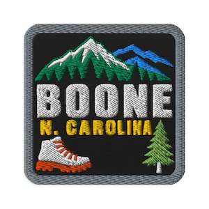 Boone North Carolina Hiking Boot Souvenir Embroidered Patch - Square Oval or Round Shapes Iron On Sew On Collectible
