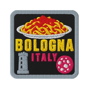 Bologna Italy Pasta Plate Souvenir Embroidered Patch Iron On - Square Oval or Round Shapes Sew On Collectible