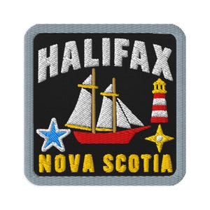 Halifax Nova Scotia Schooner Souvenir Broderad Tygmärke Stryk-på - Fyrkantig Oval eller Runda Former Sy-på Samlarobjekt
