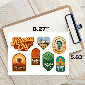 Kansas City Missouri Sticker Sheet - 6 Vintage Travel Stickers Set with Skyline and Landmarks image 2