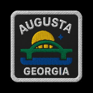 Parche bordado de Augusta, Georgia - Parche cuadrado de recuerdo de viaje con diseño de puente - Para planchar o coser