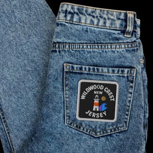 Wildwood Crest New Jersey Lighthouse Embroidered Patch - Square Souvenir Travel Memento with Ocean Wave Design image 2