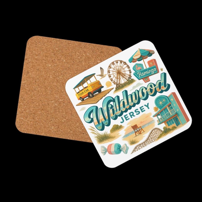 Wildwood New Jersey Cork Coaster – Boardwalk Attractions Souvenir Home Decor image 1