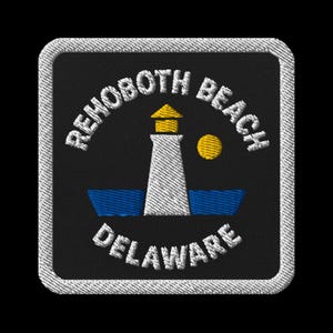 Rehoboth Beach Delaware Lighthouse Embroidered Patch - Square Travel Souvenir Keepsake with Iron-On Backing