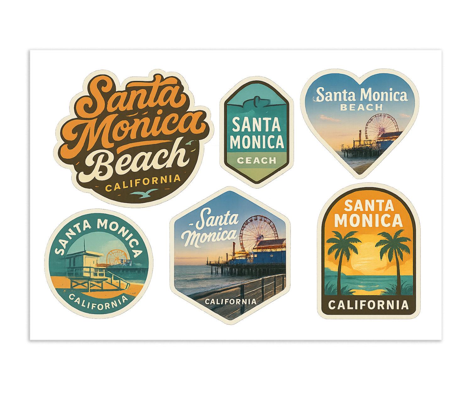 サンタモニカビーチのステッカーシート - ヴィンテージカリフォルニア