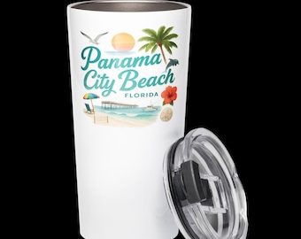 Vaso de Panama City Beach, Florida: taza de viaje con recuerdo de la costa tropical
