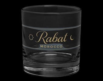 Rabat Morocco Souvenir Rocks Glass – 10.5 oz Whiskey Barware