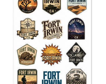 Cartela de adesivos de lembrança de Fort Irwin, Califórnia: Vida Selvagem do Deserto, Paisagens (Pacote com 12)