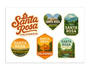 Santa Rosa California Sticker Set: Wine Country Travel Decals