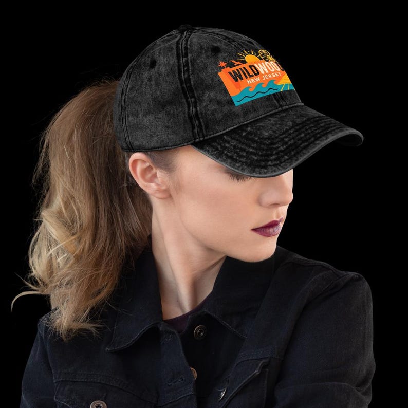 Wildwood New Jersey Vintage Washed Black Dad Cap Baseball Hat Souvenir image 7