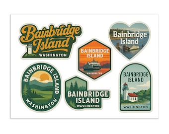 Foglio di adesivi di Bainbridge Island – Decalcomanie da viaggio del Pacifico nord-occidentale