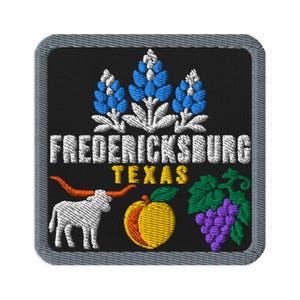 Fredericksburg Texas Bluebonnet Souvenir Embroidered Patch - Square Oval or Round Shapes Iron On Sew On Collectible