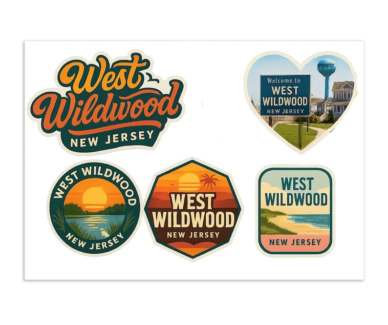 West Wildwood New Jersey Sticker Sheet – Vintage Travel Landmarks image 1