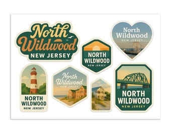 North Wildwood New Jersey Sticker Set – Vintage Travel Decals 6-Pack