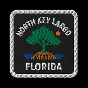 Naszywka haftowana North Key Largo na Florydzie – kwadratowa pamiątka z podróży z motywem drzewa – przyszywana agrafka do prasowania