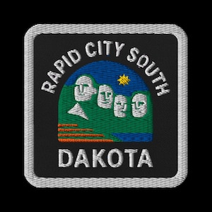 Rapid City South Dakota Embroidered Patch - Mount Rushmore Souvenir Travel Memento Square Black Patch