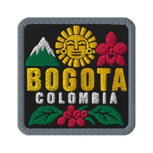Bogota Colombia Sun Face Mountain Souvenir Embroidered Patch - Square Oval or Round Shapes Iron On Sew On Collectible
