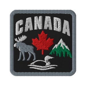 Canada Moose Maple Leaf Souvenir Embroidered Patch Iron On - Square Oval or Round Shapes Sew On Collectible