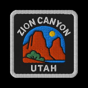 Parche bordado del Cañón de Zion, Utah - Recuerdo de viaje del Parque Nacional con paisaje desértico de las Montañas de Roca Roja
