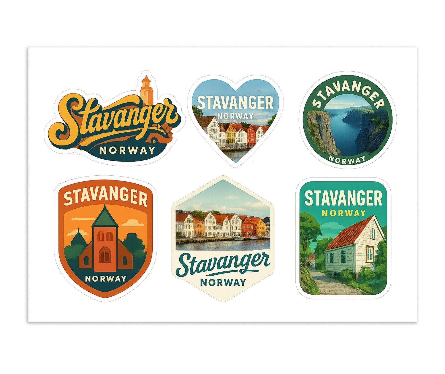 Stavanger Norway Travel Sticker Sheet – Colorful Landmarks - Etsy