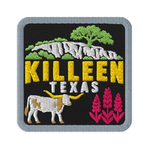Killeen Texas Longhorn Souvenir Embroidered Patch Iron On Sew On - Square Oval or Round Shapes Collectible