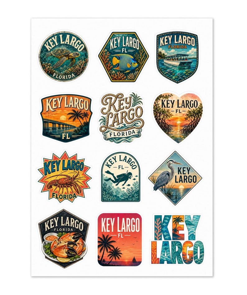 Key Largo Sticker Key Largo Florida Souvenir Sticker Sheet: 12 Kiss-cut Vinyl Decals for ...