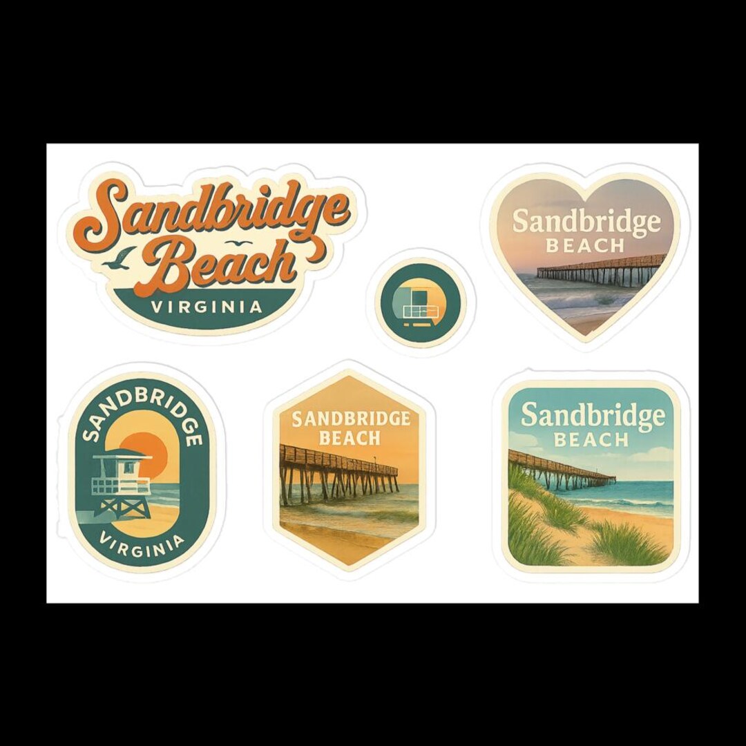 Sandbridge Beach Virginia Sticker Sheet: Vintage Travel Decals - 6 Pack ...