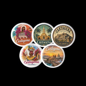 Cartagena Colombia Souvenir Pin Set – 5 Watercolor Travel Badges