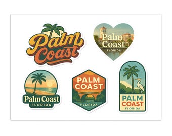 Hoja de pegatinas de Palm Coast, Florida: pegatinas de viaje vintage