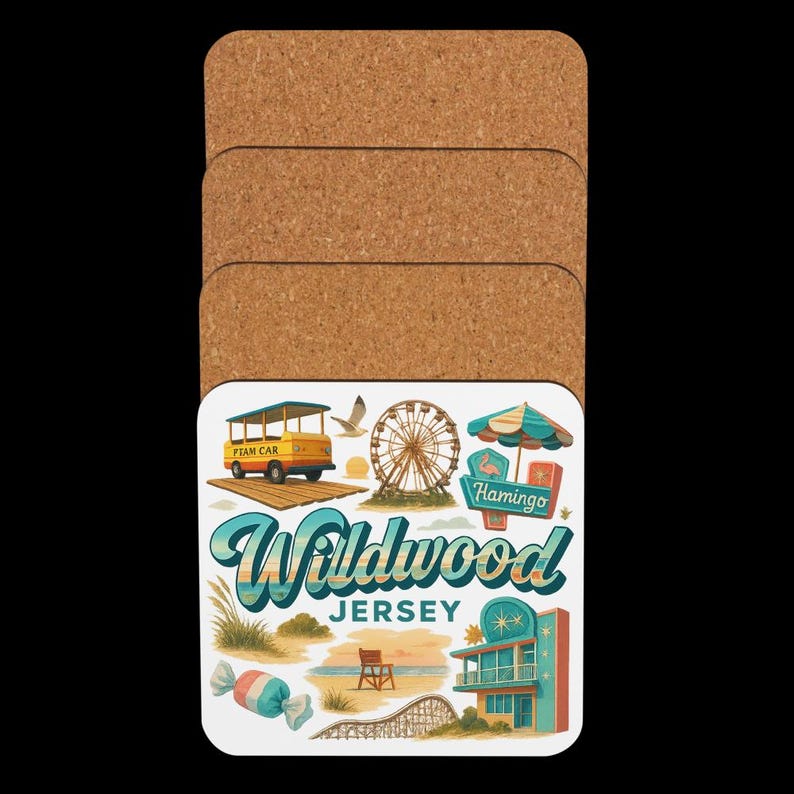 Wildwood New Jersey Cork Coaster – Boardwalk Attractions Souvenir Home Decor image 4
