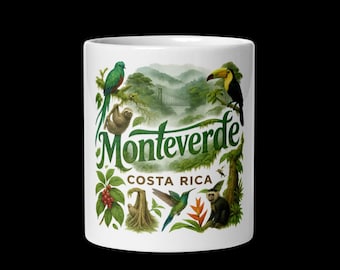 Monteverde Costa Rica Ceramic Mug – Tropical Wildlife Cloud Forest Souvenir Cup