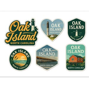 Oak Island, North Carolina Sticker Sheet: Travel Souvenir Decals