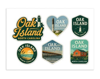 Oak Island, North Carolina Sticker Sheet: Travel Souvenir Decals