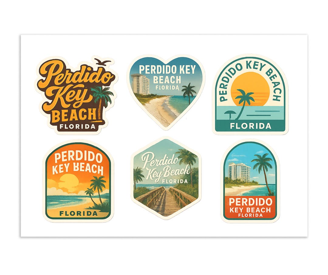 Perdido Key Sticker Perdido Key Beach Florida Sticker Sheet - 6 Vintage Travel Decals ...