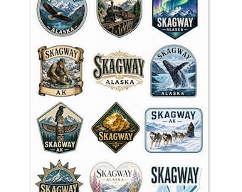 Skagway Alaska Souvenir Sticker Bogen: 12 Kiss-Cut Vinyl Aufkleber für Reisegeschenke