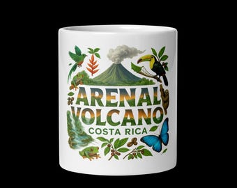 Arenal Volcano Costa Rica Ceramic Mug – Tropical Wildlife Souvenir Coffee Cup