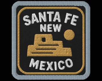 Santa Fe New Mexico Embroidered Patch – Adobe Pueblo Desert Souvenir Square Travel Jacket Backpack