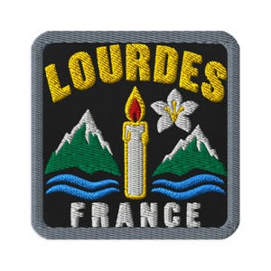 Lourdes France Candle Mountains Souvenir Embroidered Patch - Square Oval or Round Shapes Iron On Sew On Collectible
