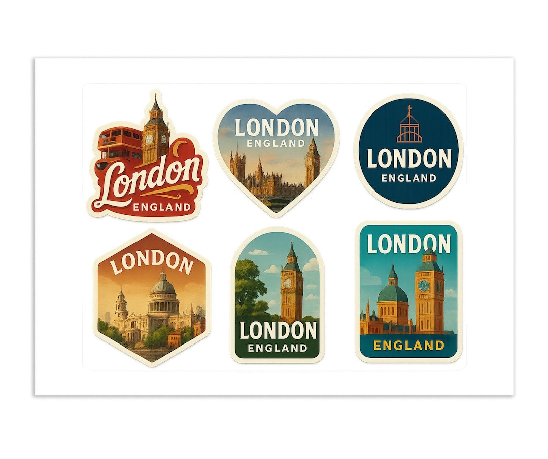 London England Design Sticker Sheet - 6 Premium Travel Souvenir ...
