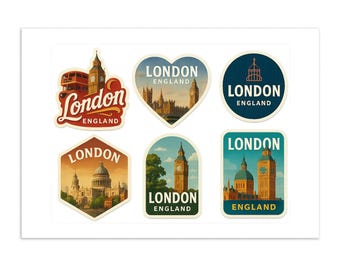 Ontwerpstickervel Londen, Engeland: 6 premium reissouvenirstickers met de Big Ben en iconische monumenten