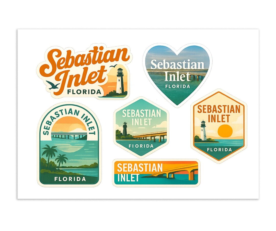 Sebastian Inlet Florida Sticker Sheet – Coastal Travel Decals - Etsy