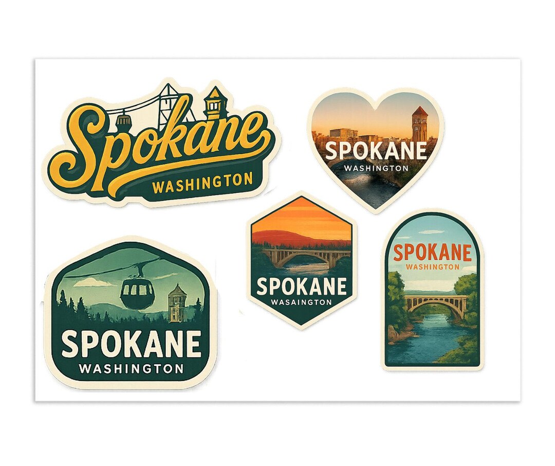 Spokane Sticker Spokane Washington Sticker Sheet - 5 Vintage Travel Stickers Featuring ...