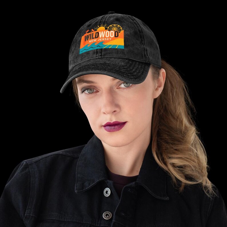 Wildwood New Jersey Vintage Washed Black Dad Cap Baseball Hat Souvenir image 4